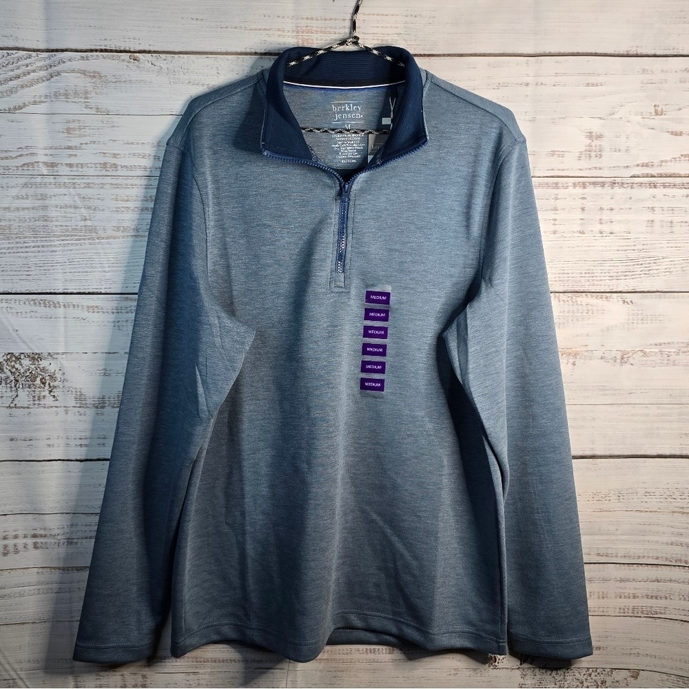 NWT‎ Berkley Jensen Pullover Sweater 1/4 Zip Blue Mens Size Medium